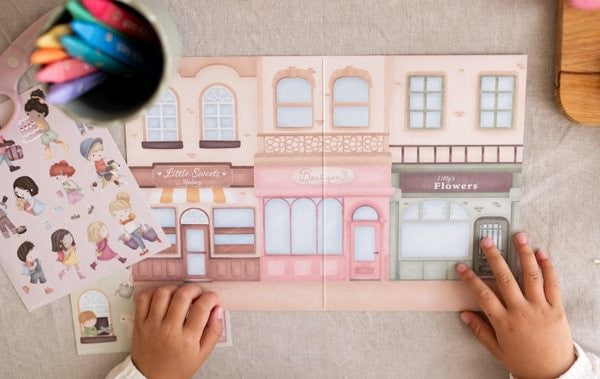 Little Dutch Rosa libro di adesivi shopping 100 sticker 3 anni
