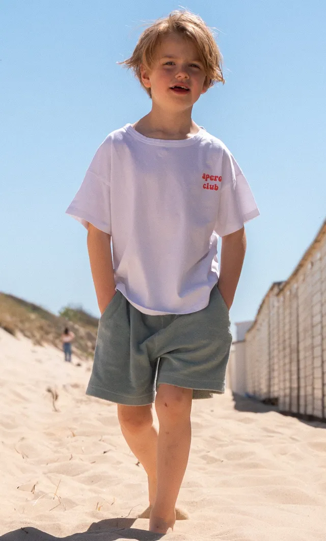 Ella and Rapha Little Terry shorts bimbi verde spugna morbida