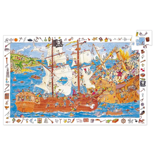 Djeco Pirati puzzle osservazione 100 pezzi con poster