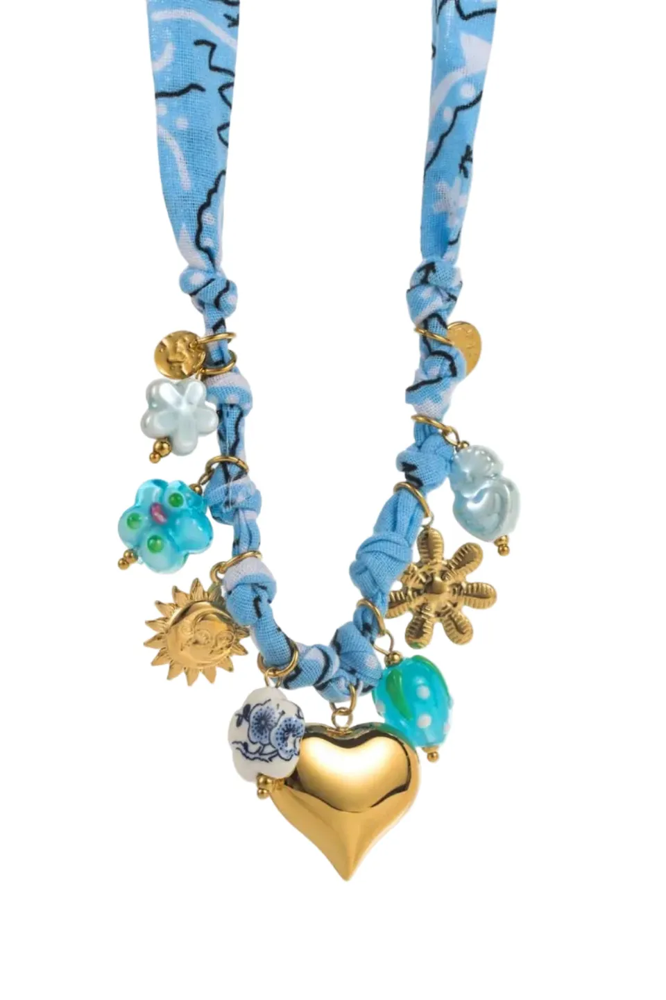 Ella and Rapha Heart collana charms blu nastro acciaio