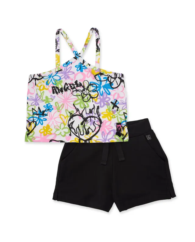 Tuc Tuc completo bambina bianco top graffiti + shorts