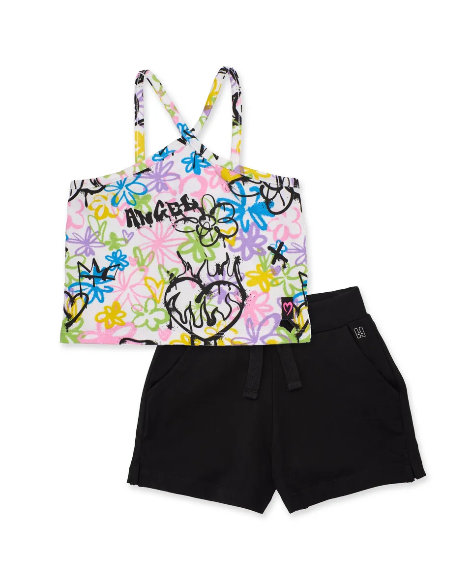Tuc Tuc completo bambina bianco top graffiti + shorts