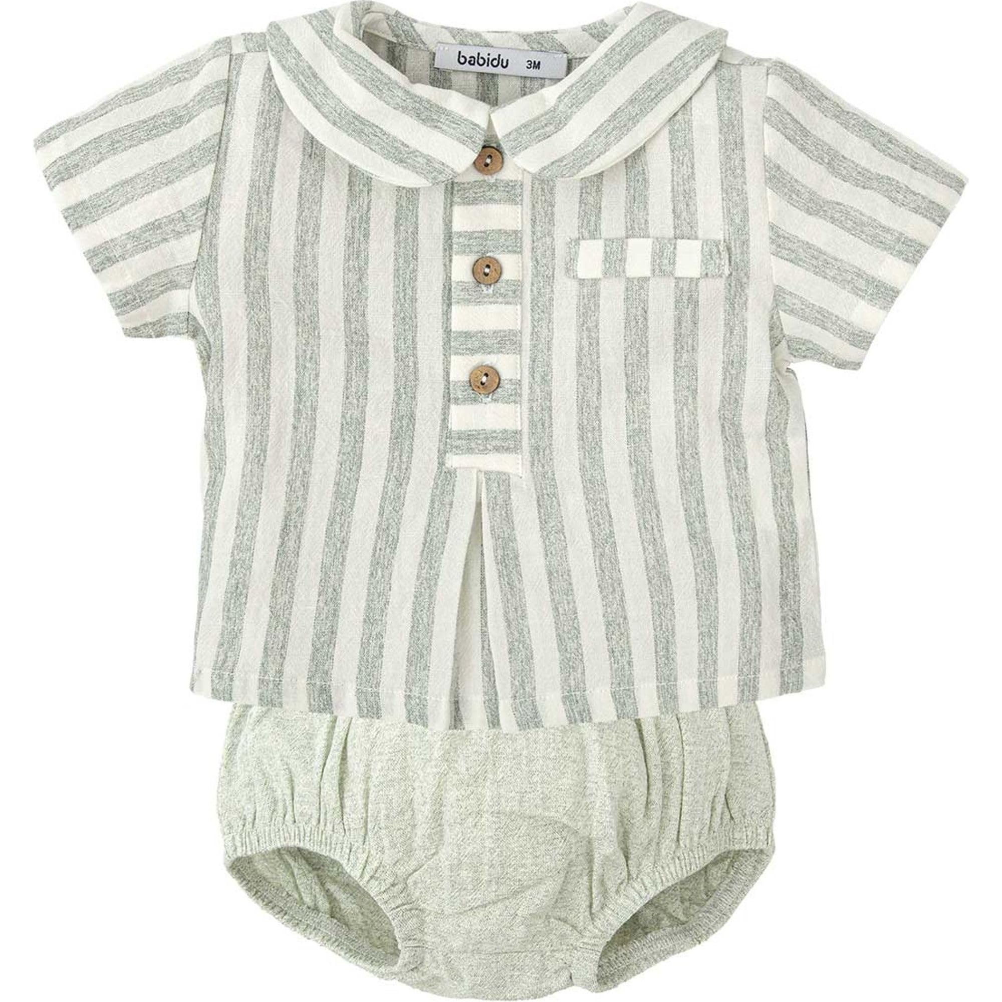 Babidu set camicia a righe e culotte liscia 12 mesi in cotone