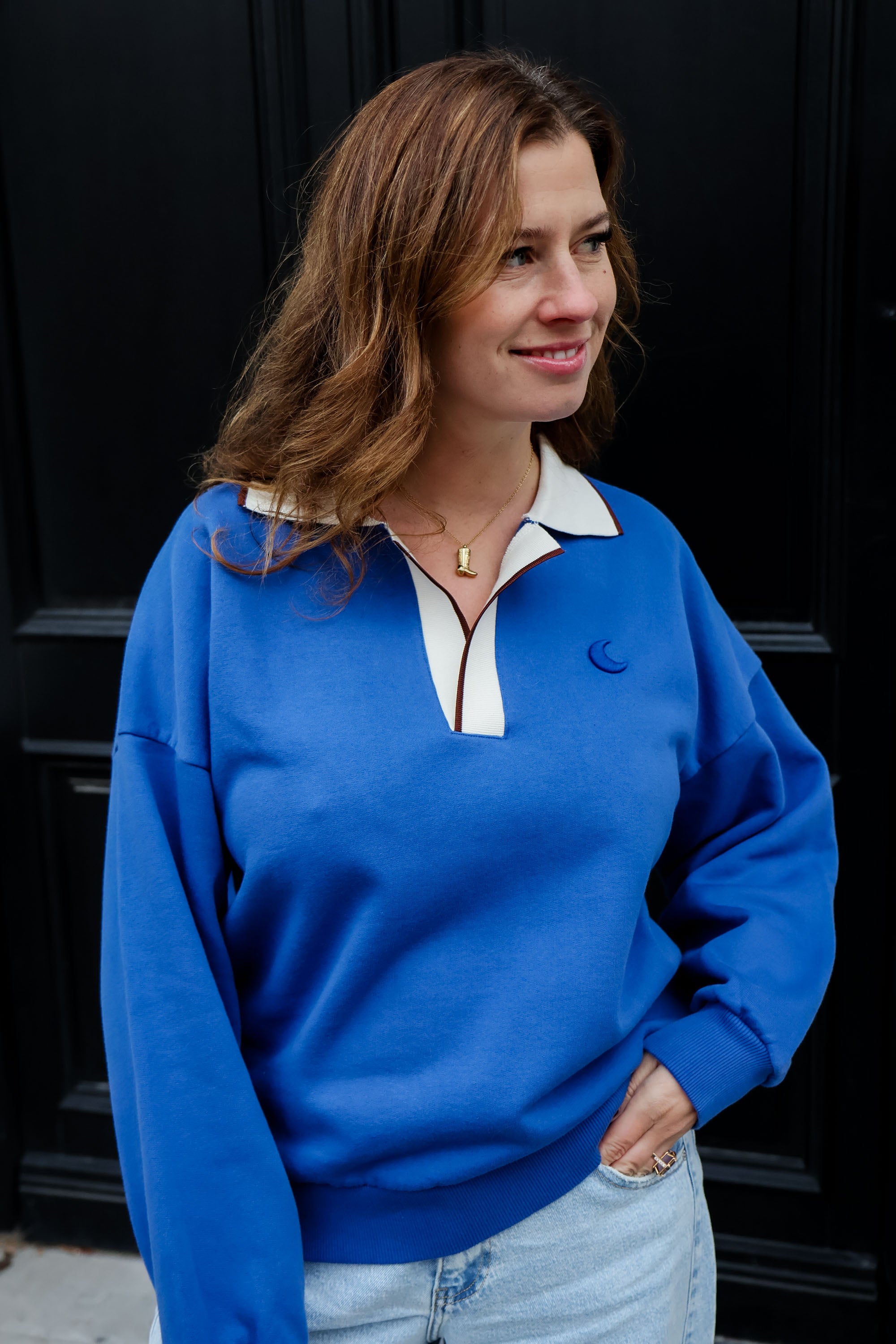 Ella and Rapha Moon felpa polo cotone santorini blue