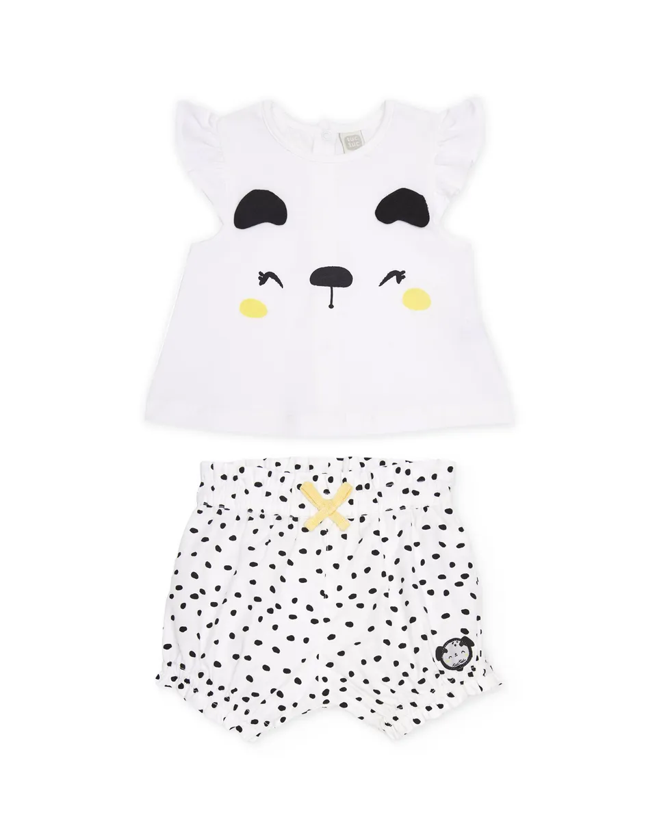 Tuc Tuc completo neonata pois maglietta shorts bianco