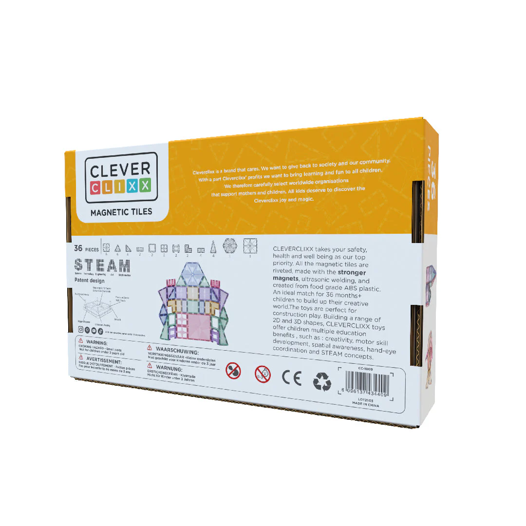 Cleverclixx Pastel costruzioni magnetiche 36 pezzi pastello