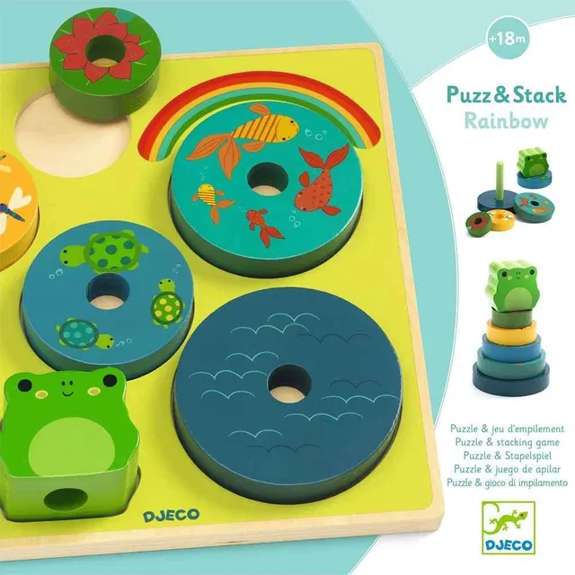 Djeco Frog 2in1 puzzle forme e impilabile legno 12 mesi