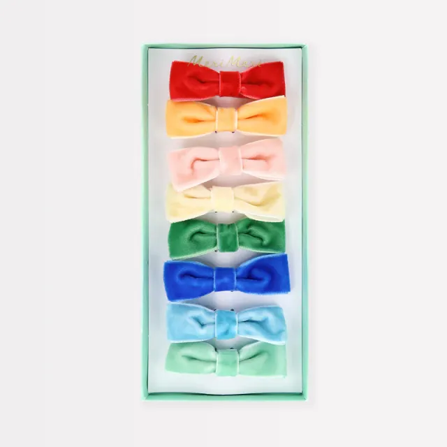 Meri Meri Fiocchi velluto 8 clip capelli colorate
