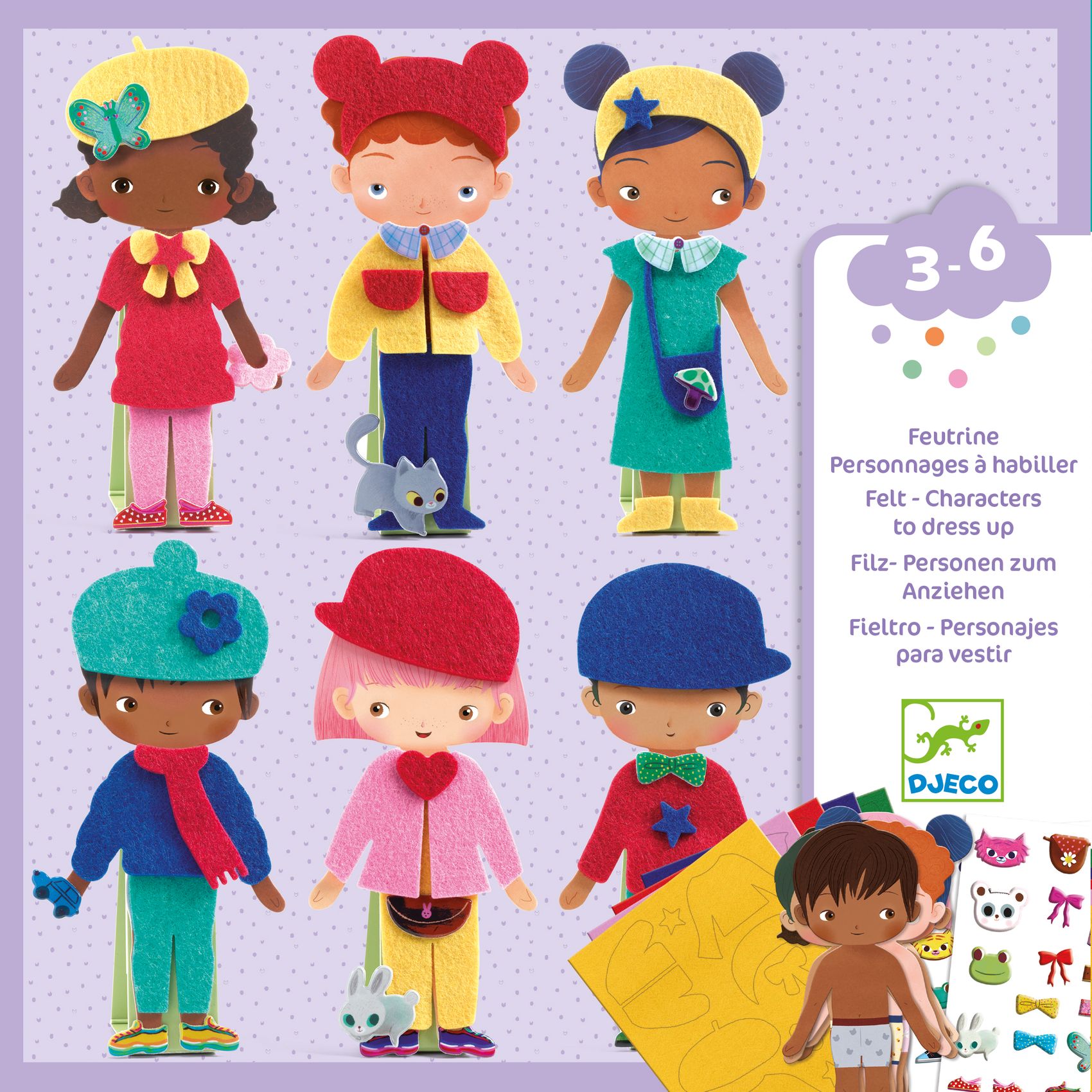 Djeco Collage Soft dress-up feltro 12 personaggi adesivi