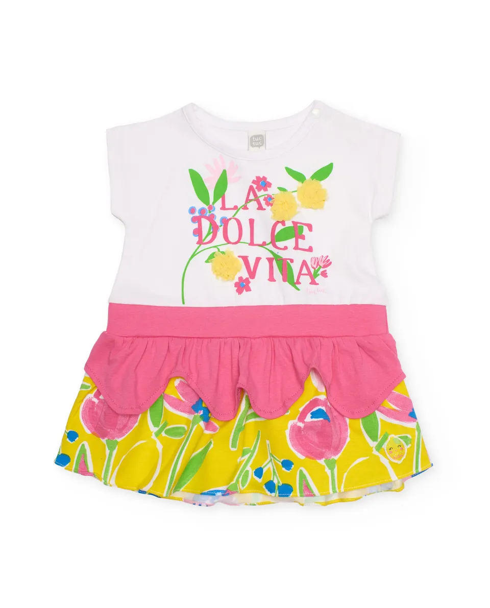 Tuc Tuc vestito bambina maglia bianco fiori volant