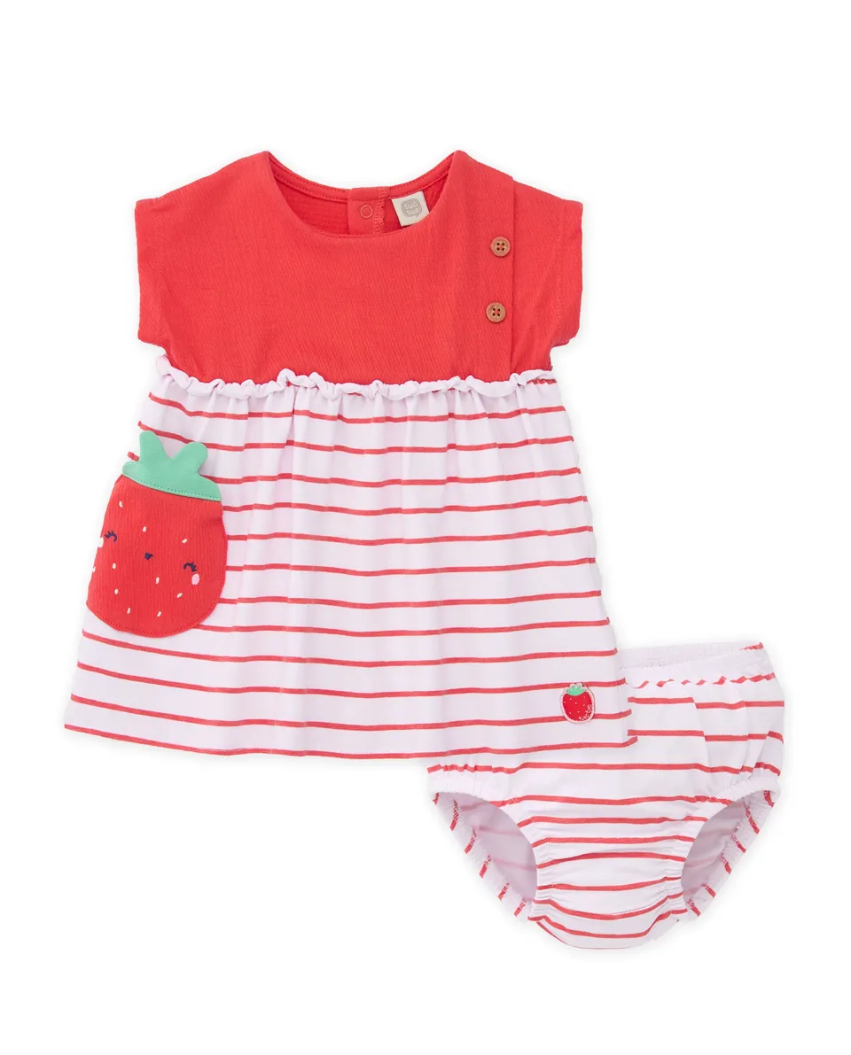 Tuc Tuc vestito neonata tasca fragola rosso con mutandina