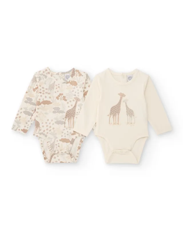 Tuc Tuc body neonato manica lunga 2 pezzi beige giraffe