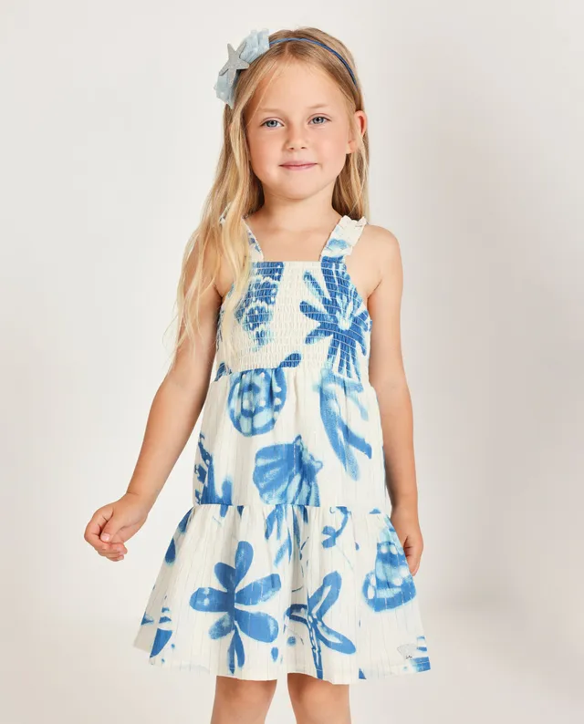 Tuc tuc vestito bambina bianco stampa blu smocked
