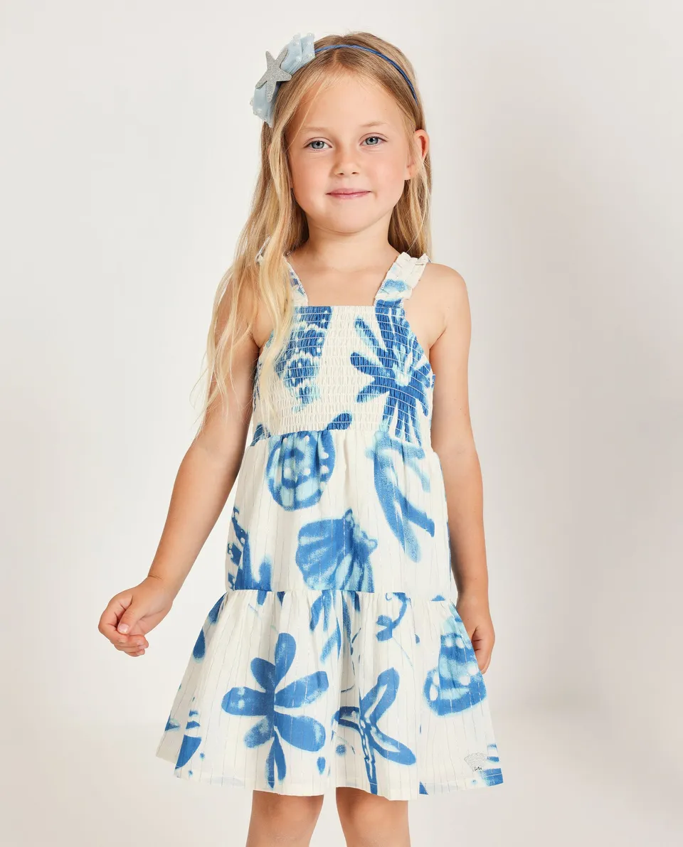 Tuc tuc vestito bambina bianco stampa blu smocked