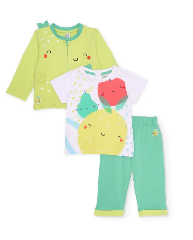 Tuc Tuc completo neonato verde 3 pezzi frutta