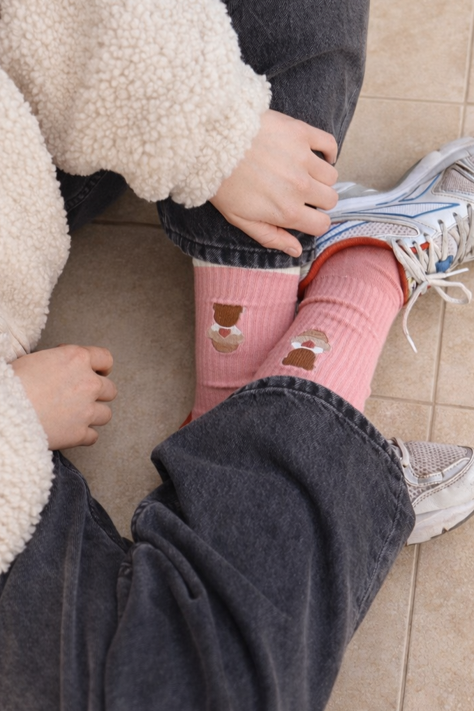 Ella and Rapha Teddy Bear calzini rosa in cotone