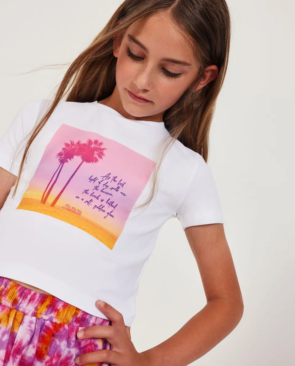 Tuc tuc T-shirt bambina maglina bianca palme