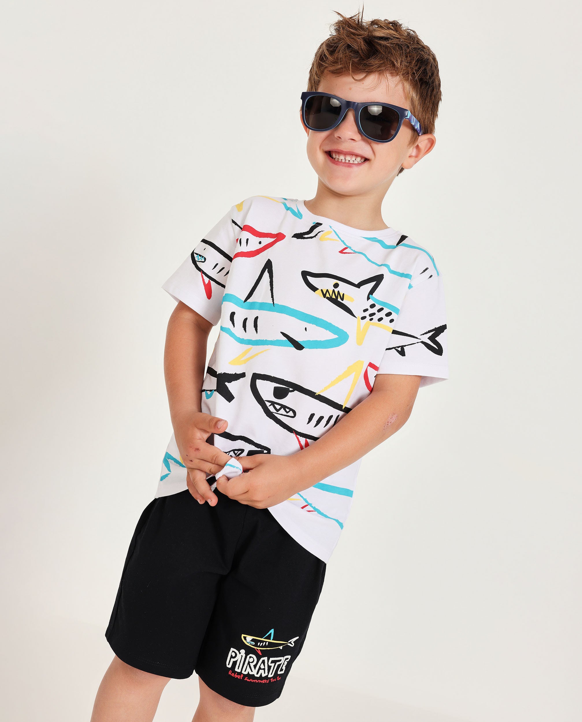 Tuc Tuc completo bambino maglia bermuda bianco squalo