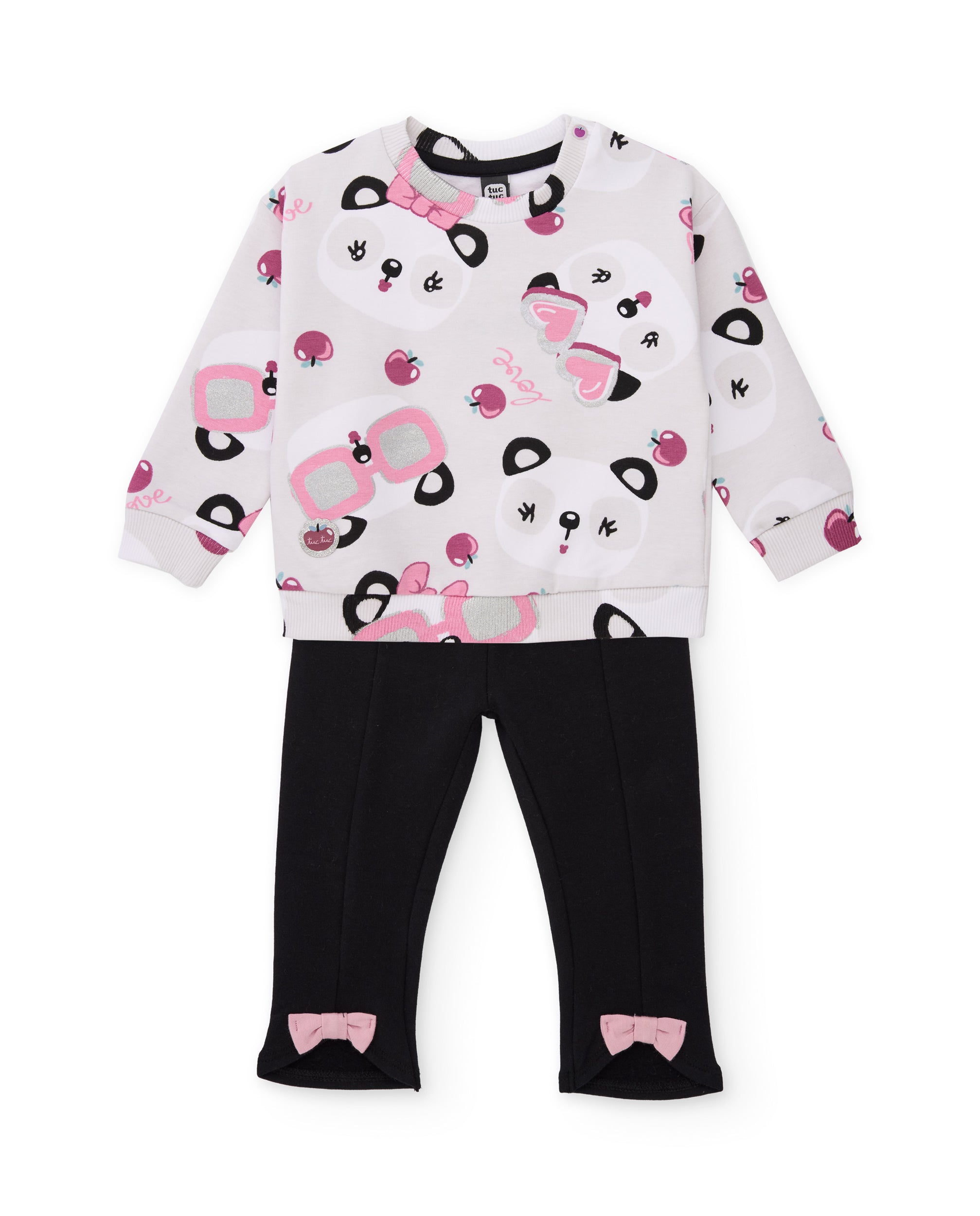 Tuc Tuc completo bambina felpa panda e leggings ecrù nero