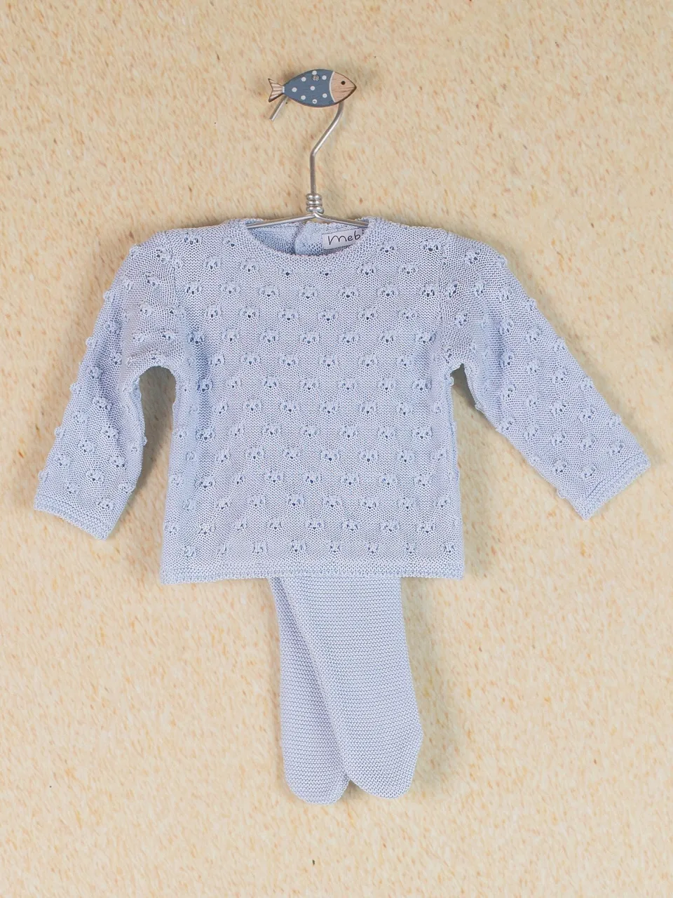 Mebi completino punto azzurro cotone neonato 2 pezzi
