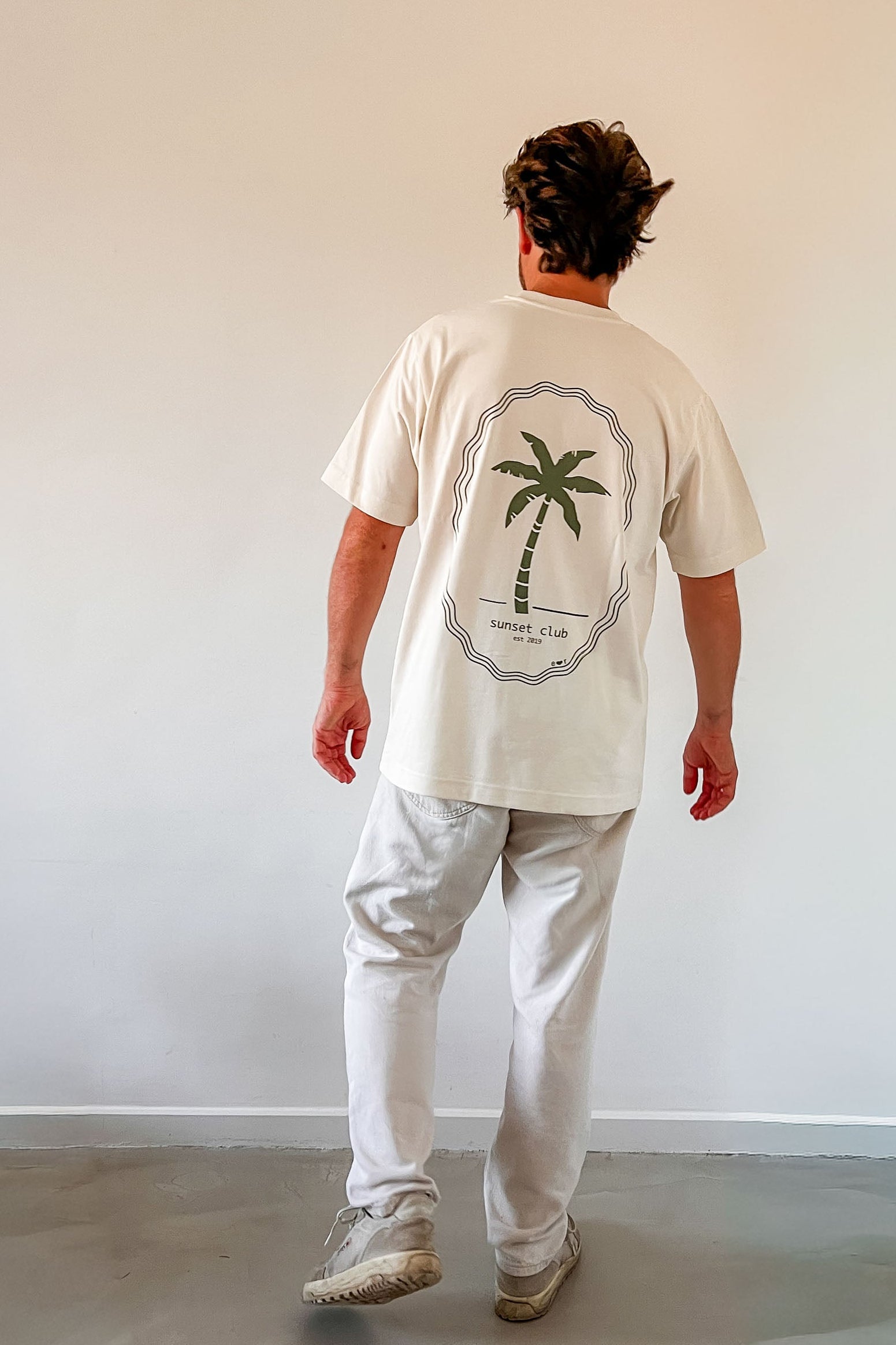 Ella and Rapha Palmtree t-shirt uomo avorio vestibilità comoda