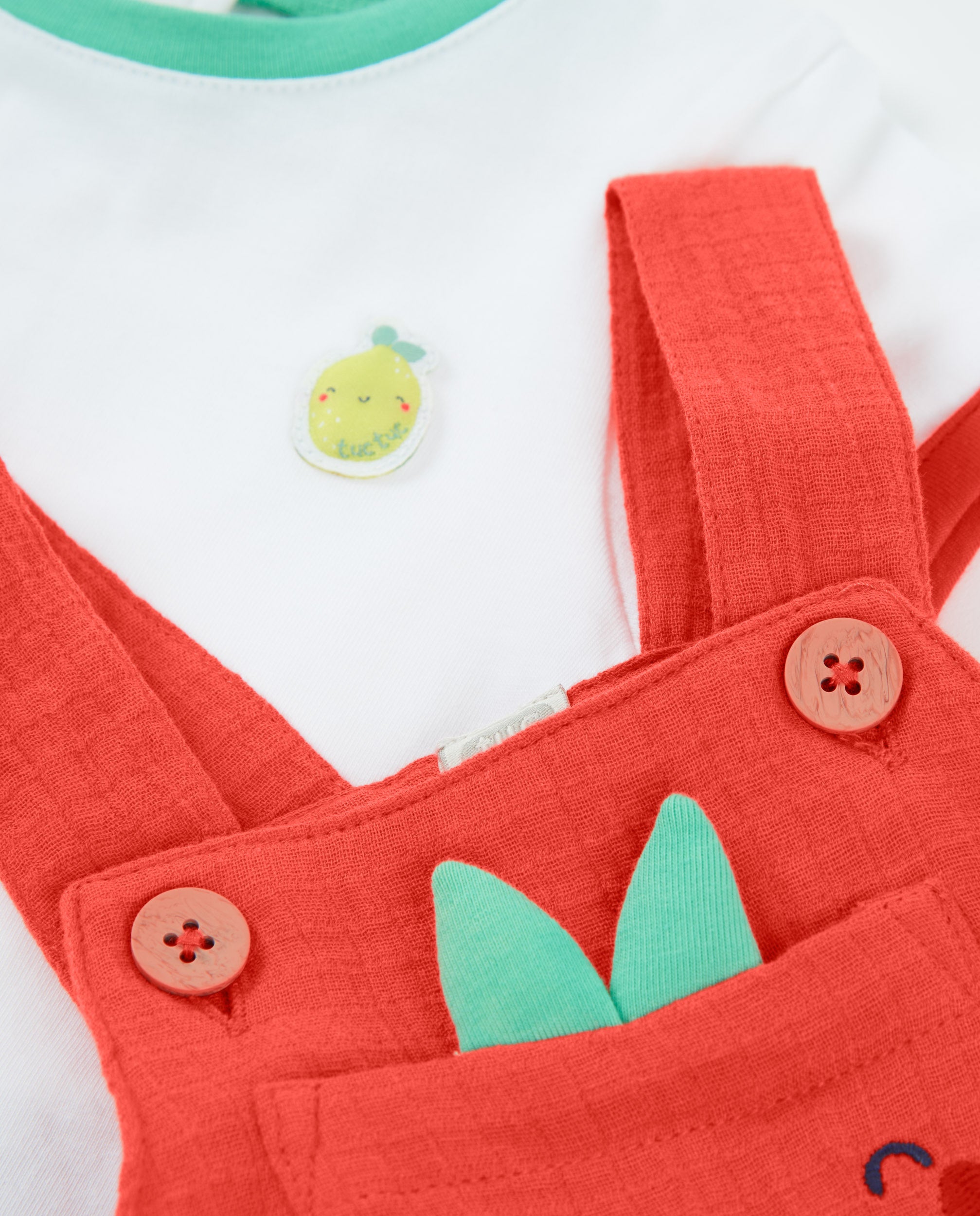 Tuc Tuc completo neonato rosso salopette frutta maglia