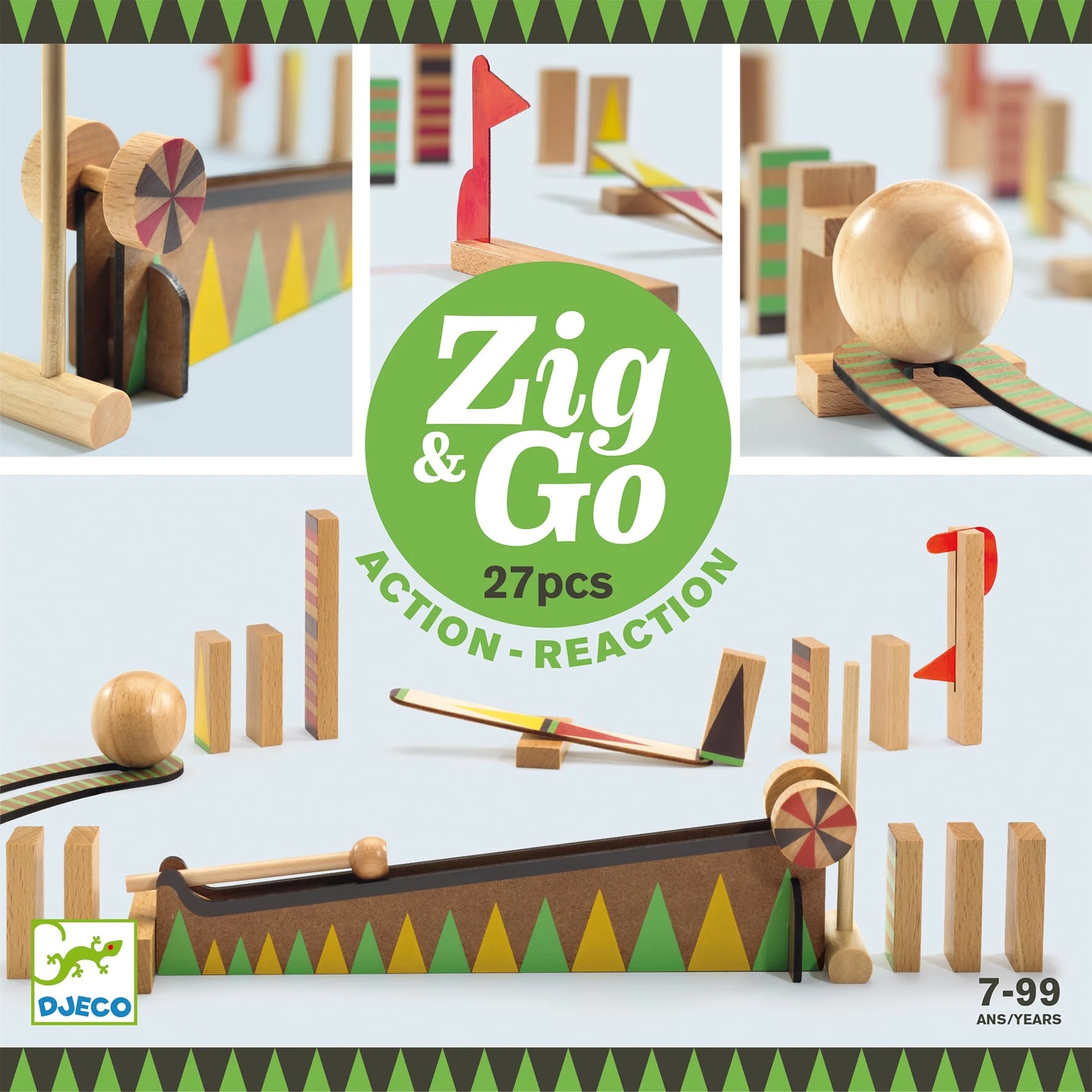 Djeco Zig & Go Curve 27 pezzi pista azione-reazione legno