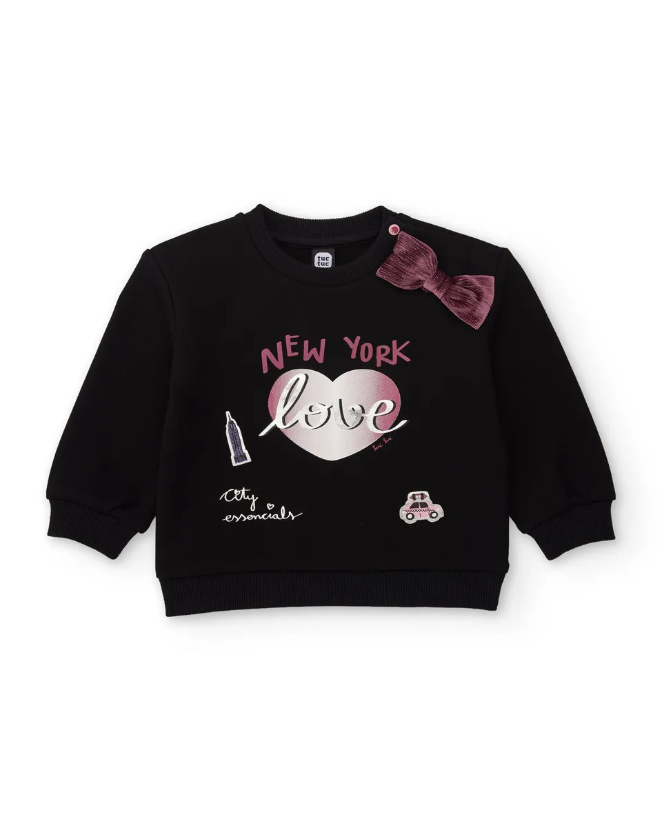 Tuc Tuc felpa bambina nera cuore New York calda