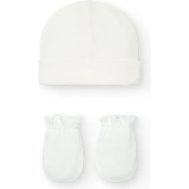 Babidu set cappello e guanti neonato beige cotone