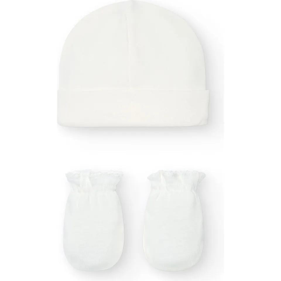 Babidu set cappello e guanti neonato beige cotone