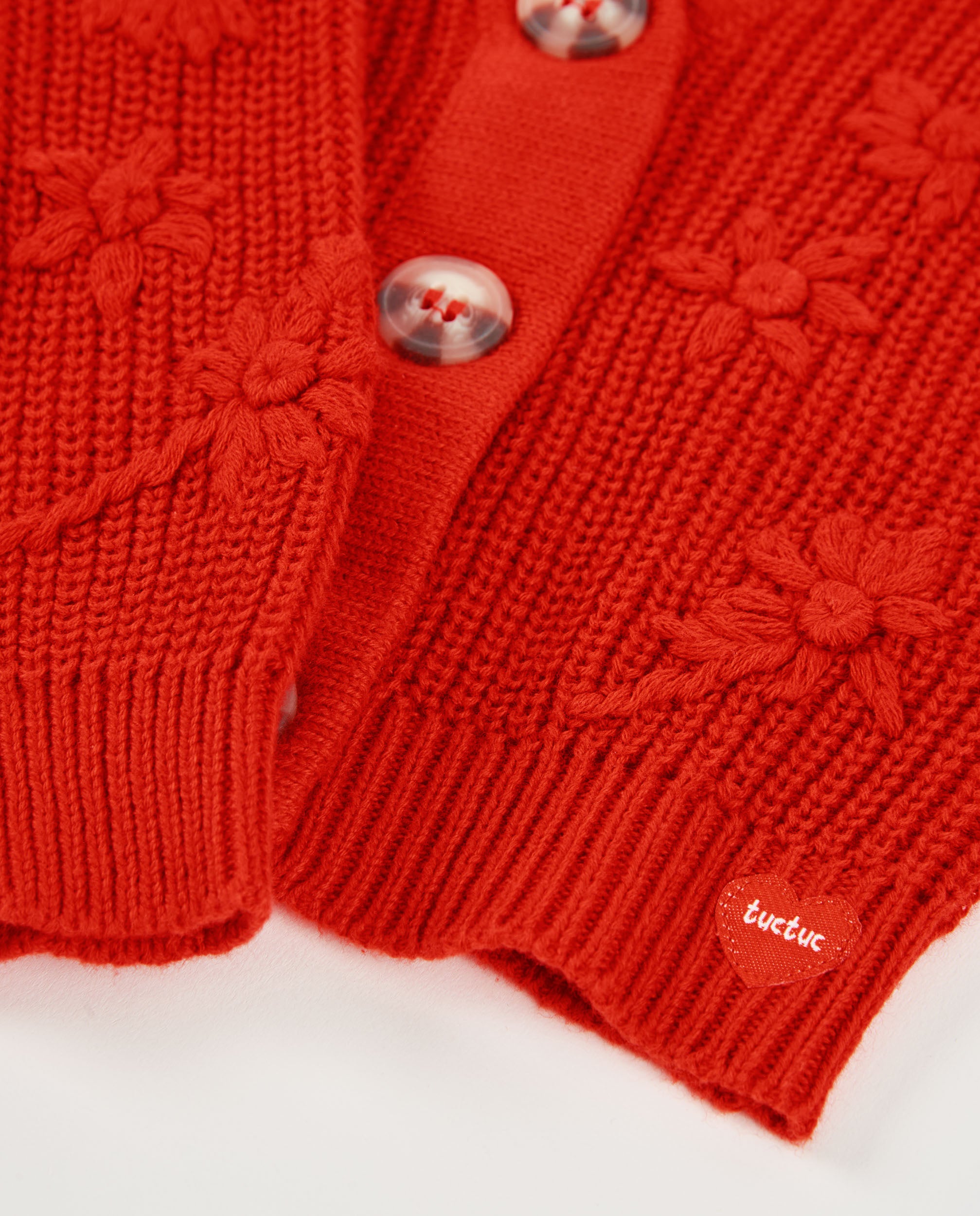 Tuc Tuc cardigan maglia bambina fiori in rilievo rosso