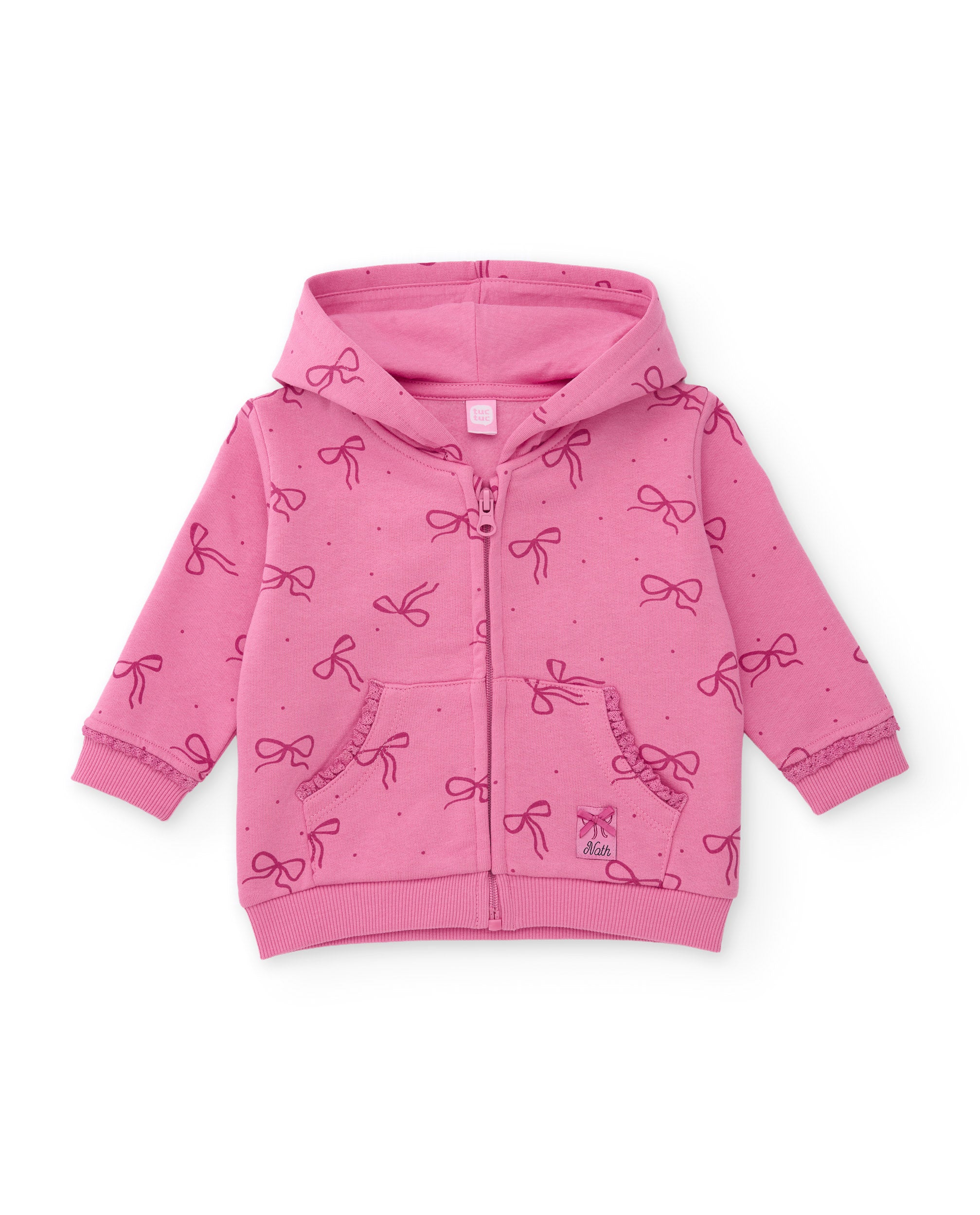 Tuc tuc felpa bambina zip rosa fiocchi