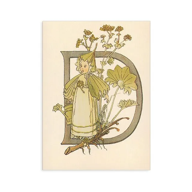 Ottilia Adelborg Alfabeto Fiorito cartolina lettera D