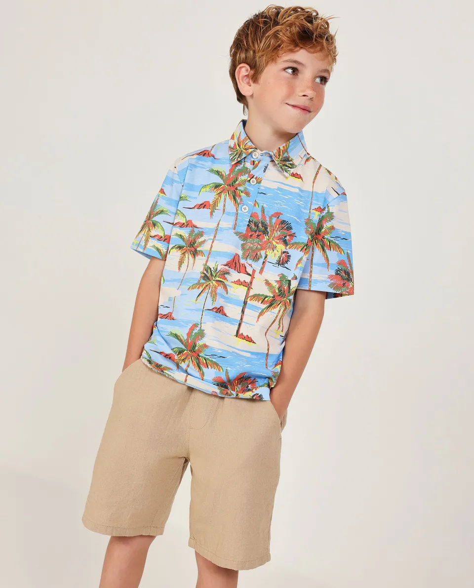 Tuc Tuc maglietta bambino blu stampa tropicale