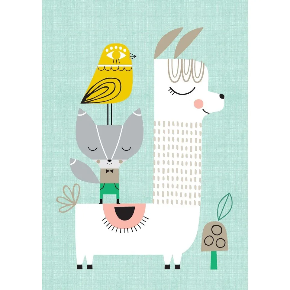Petit Monkey Lama and Friends poster A3 celeste