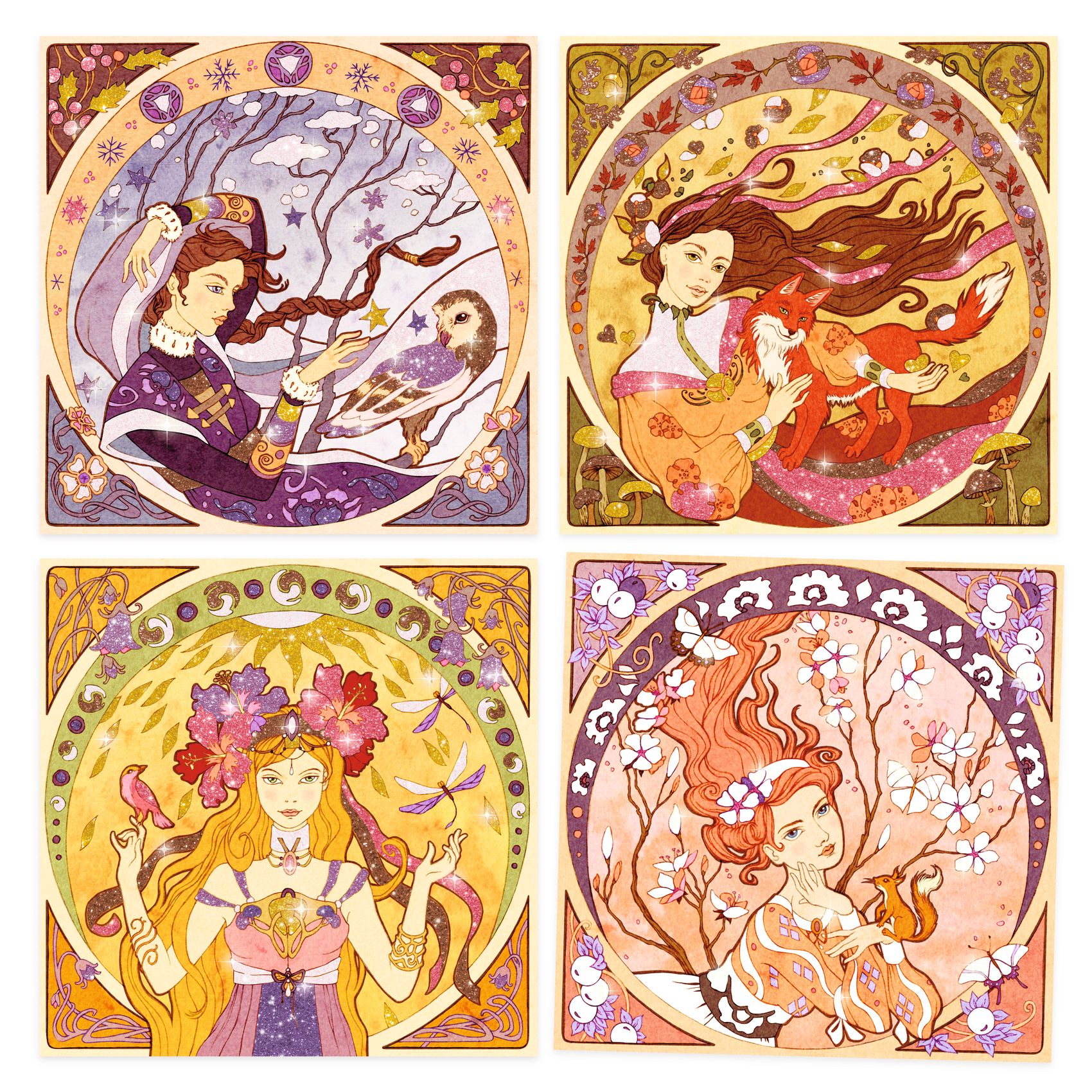 Djeco Inspired by Mucha set artistico pittura glitter 4 quadri
