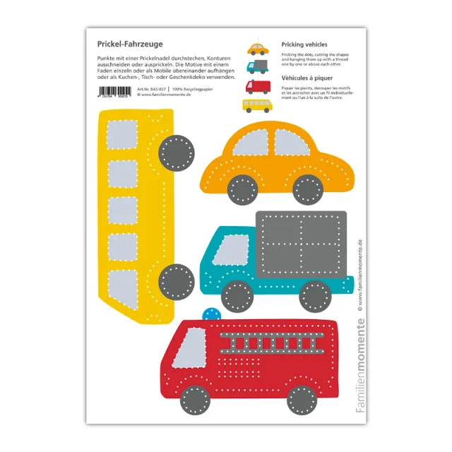 Cartolina A5 da punzonare Automezzi lavoretto carta riciclata