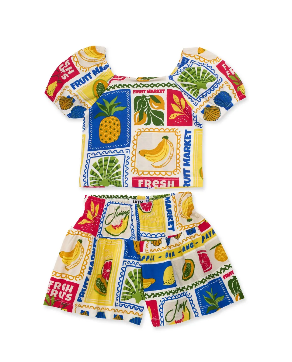 Tuc Tuc completo bambina stampa frutta beige