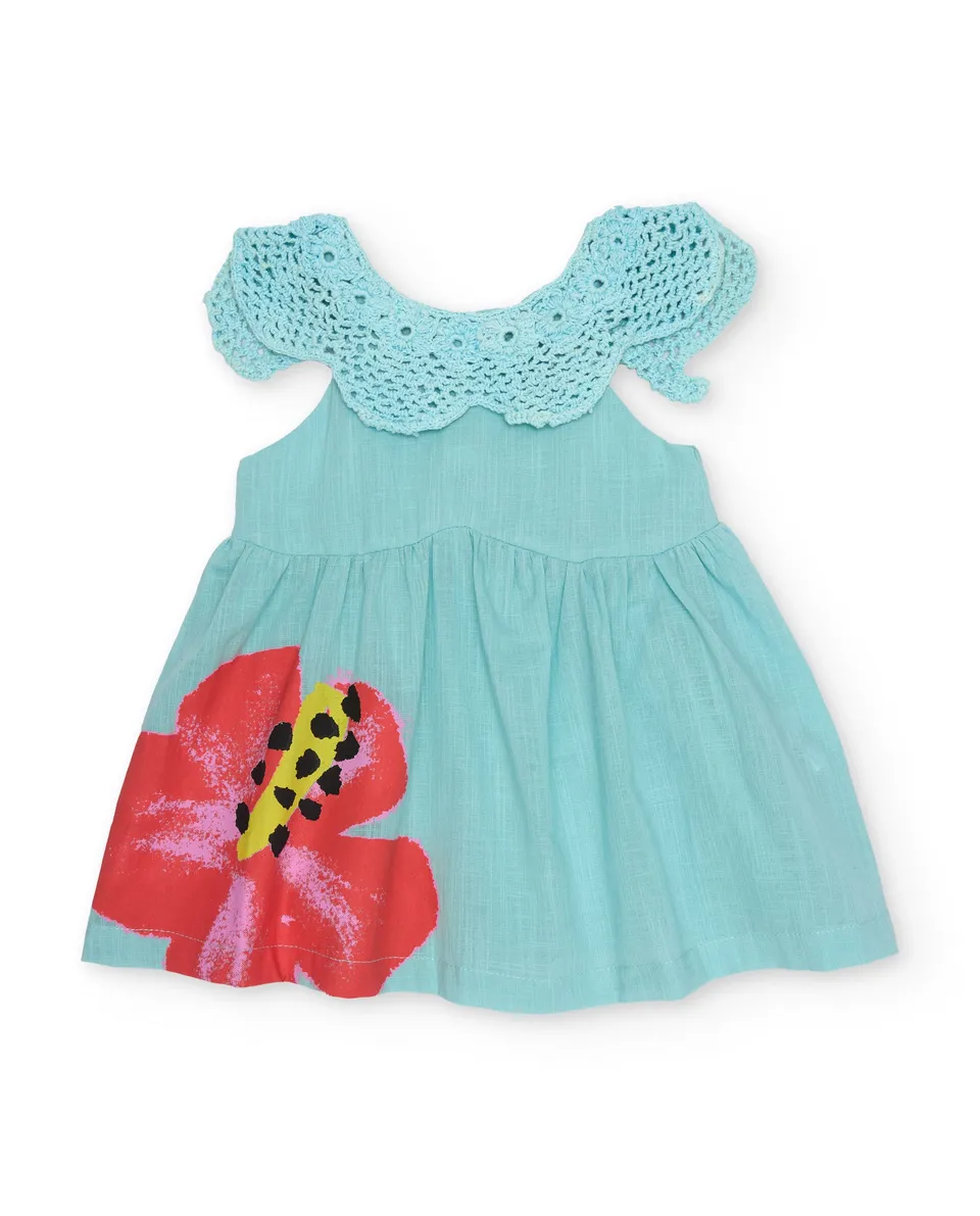 Tuc tuc vestito bambina turchese fiori uncinetto
