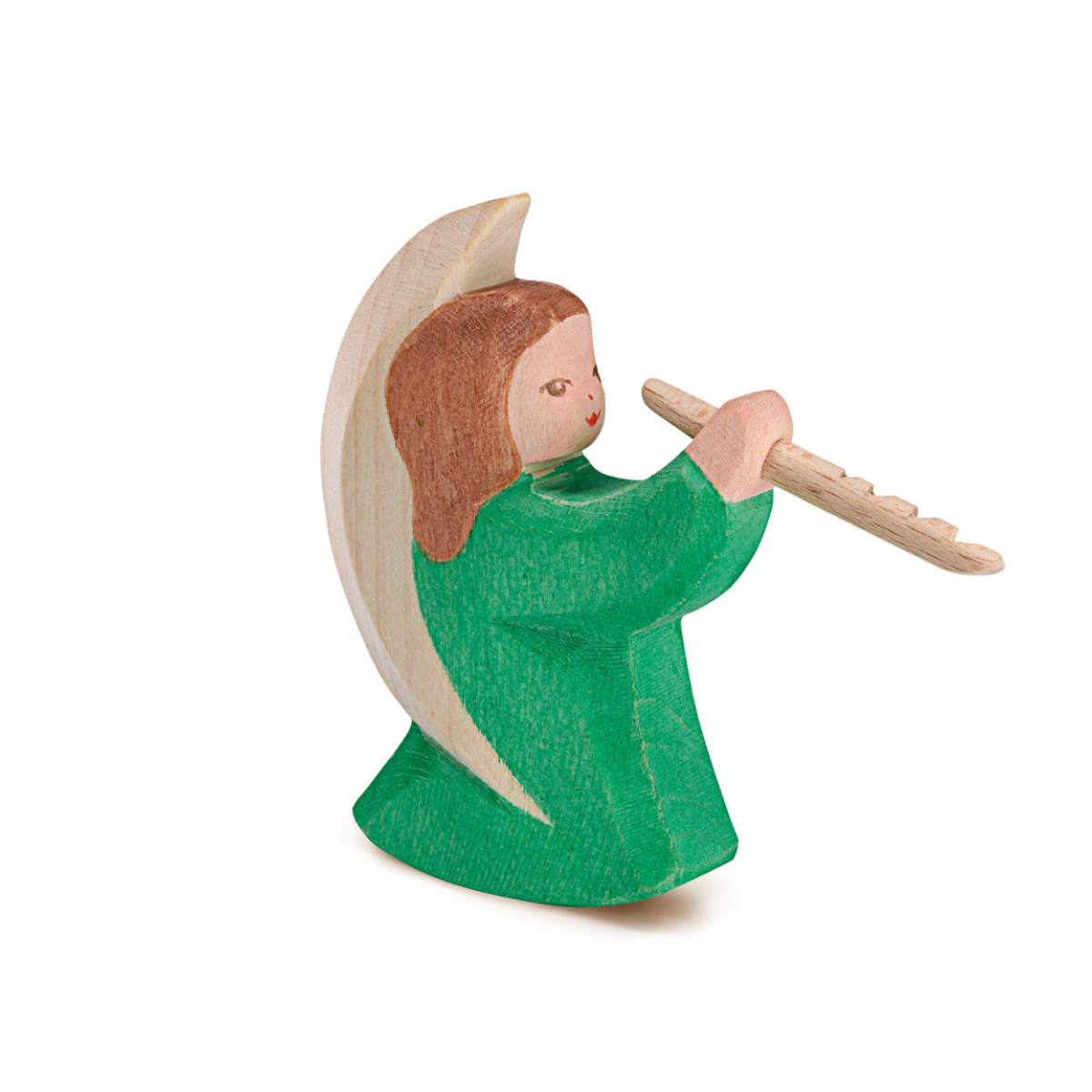 Ostheimer Angelo Verde Flauto figura legno 8 cm dipinta
