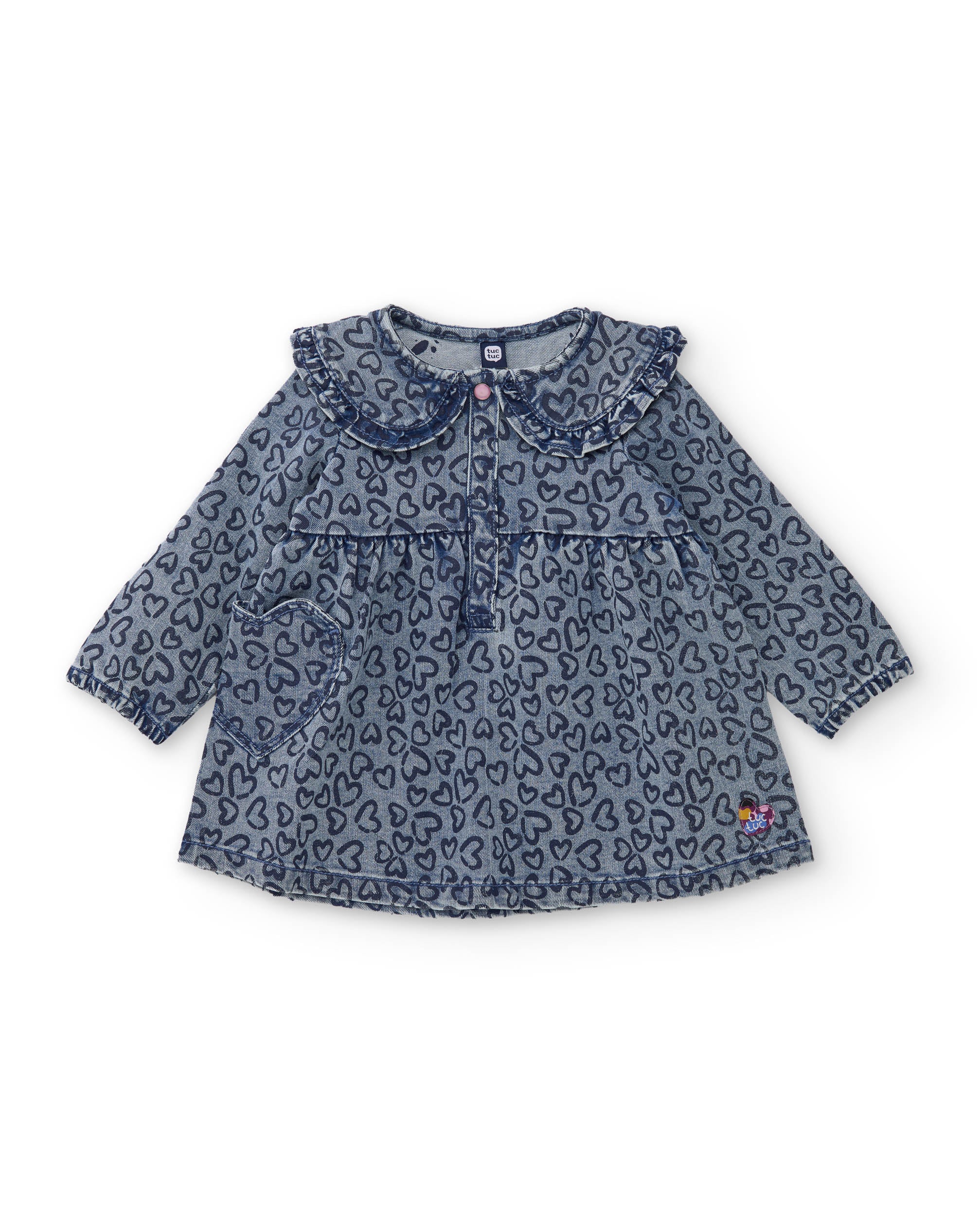 Tuc Tuc vestito bimba denim azzurro stampa cuori