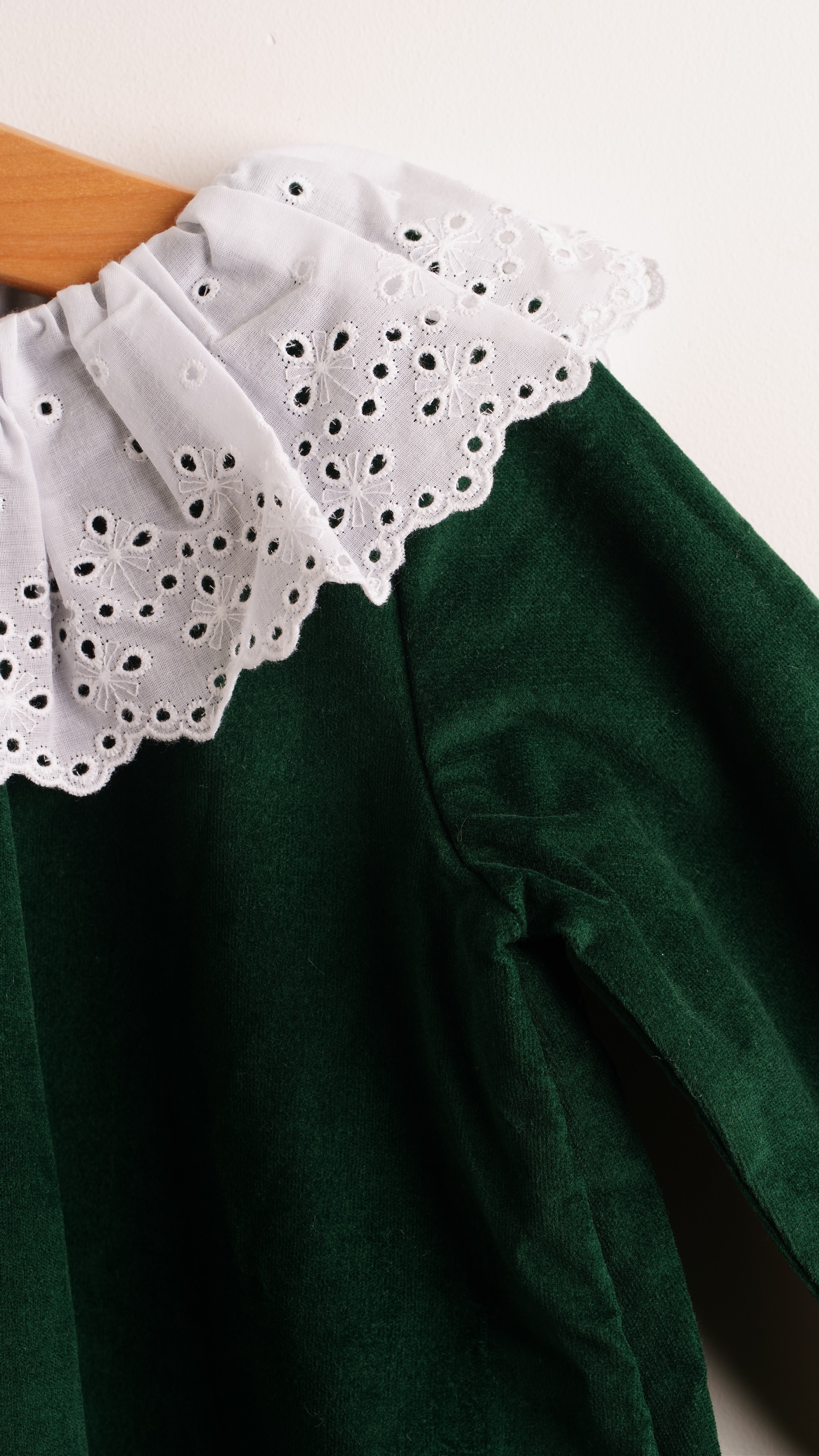 Mebi vestito bambina velluto verde colletto bianco