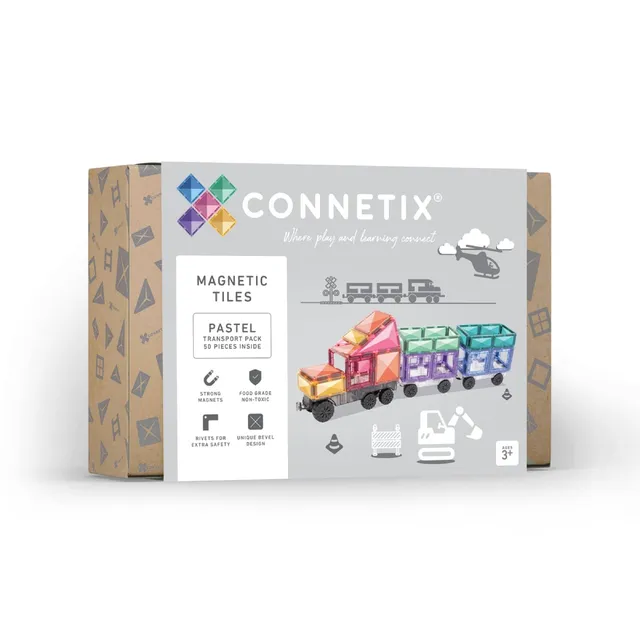 Connetix Transport Pack 50 pezzi costruzioni magnetiche pastel