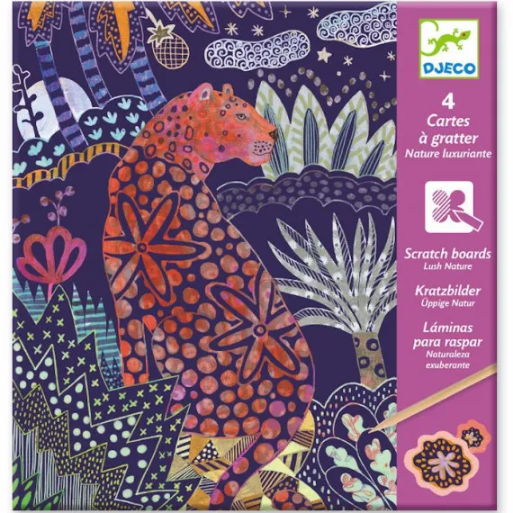 Djeco Lush Nature carte da grattare set 4 carte + pennino