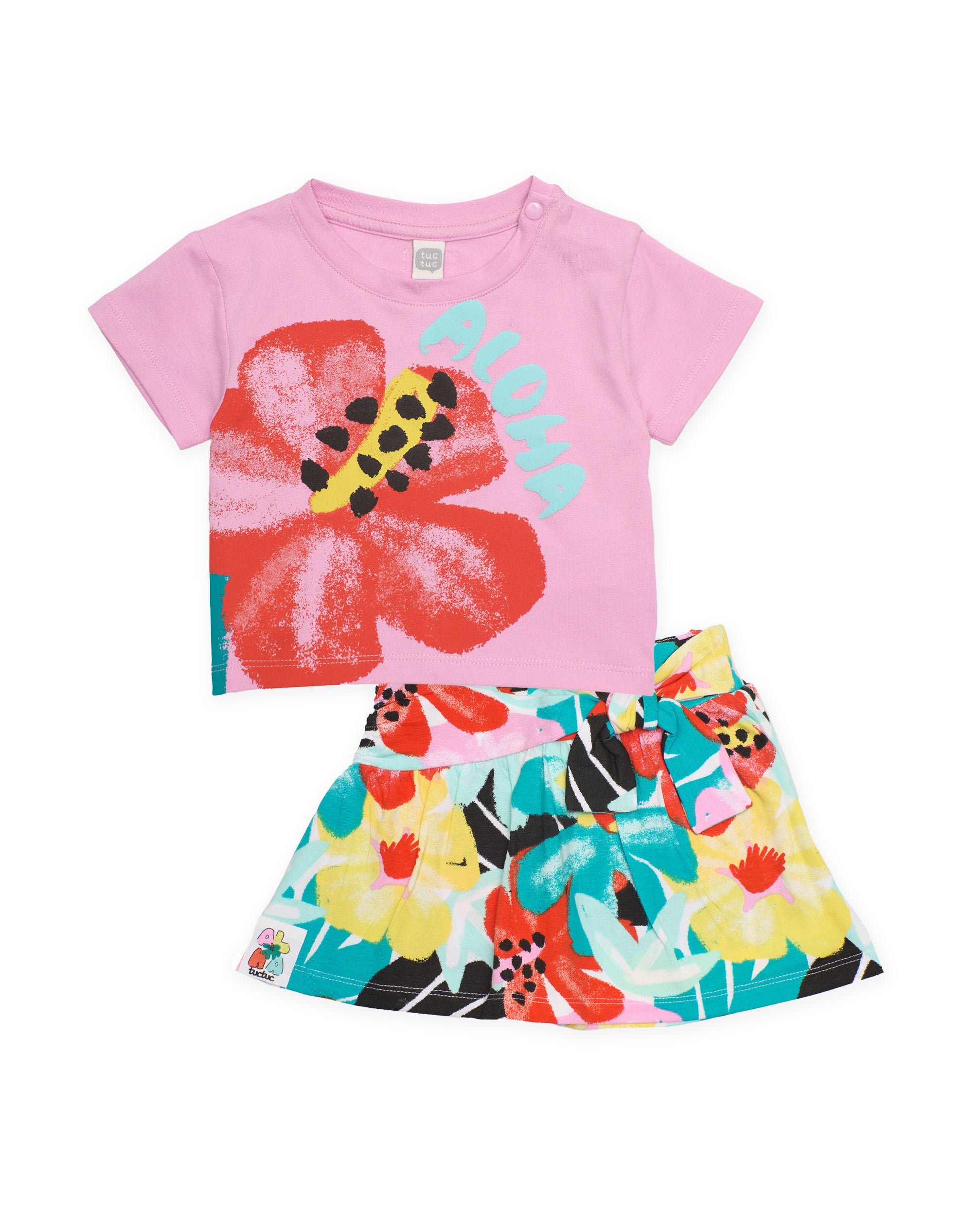 Tuc Tuc completo bambina Aloha rosa fiore 2 pezzi