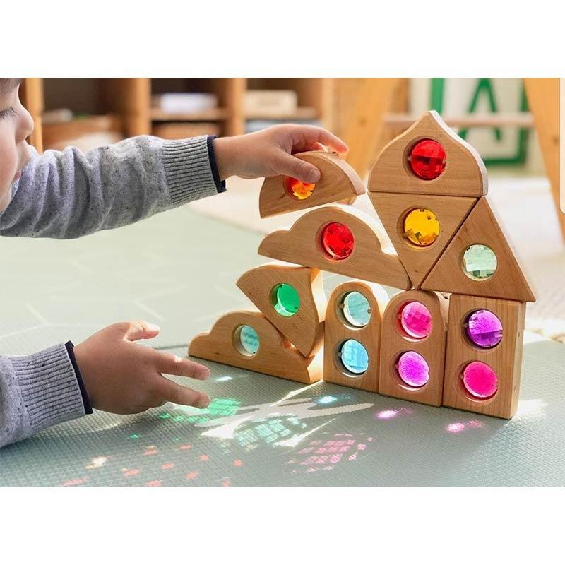 Bauspiel Fairytales Windows blocchi legno 12 pezzi con gemme