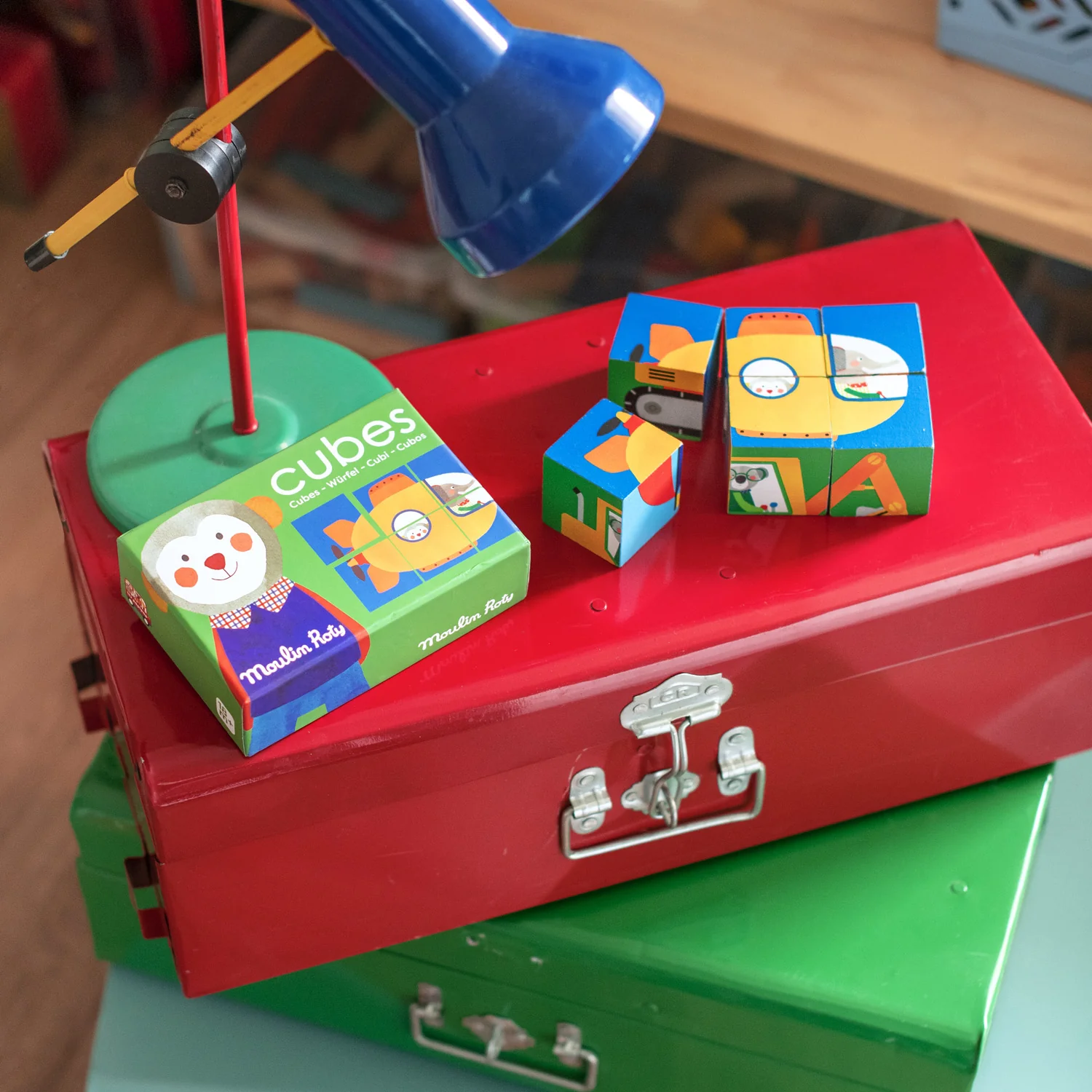 Moulin Roty Les Popipop puzzle 6 cubi legno