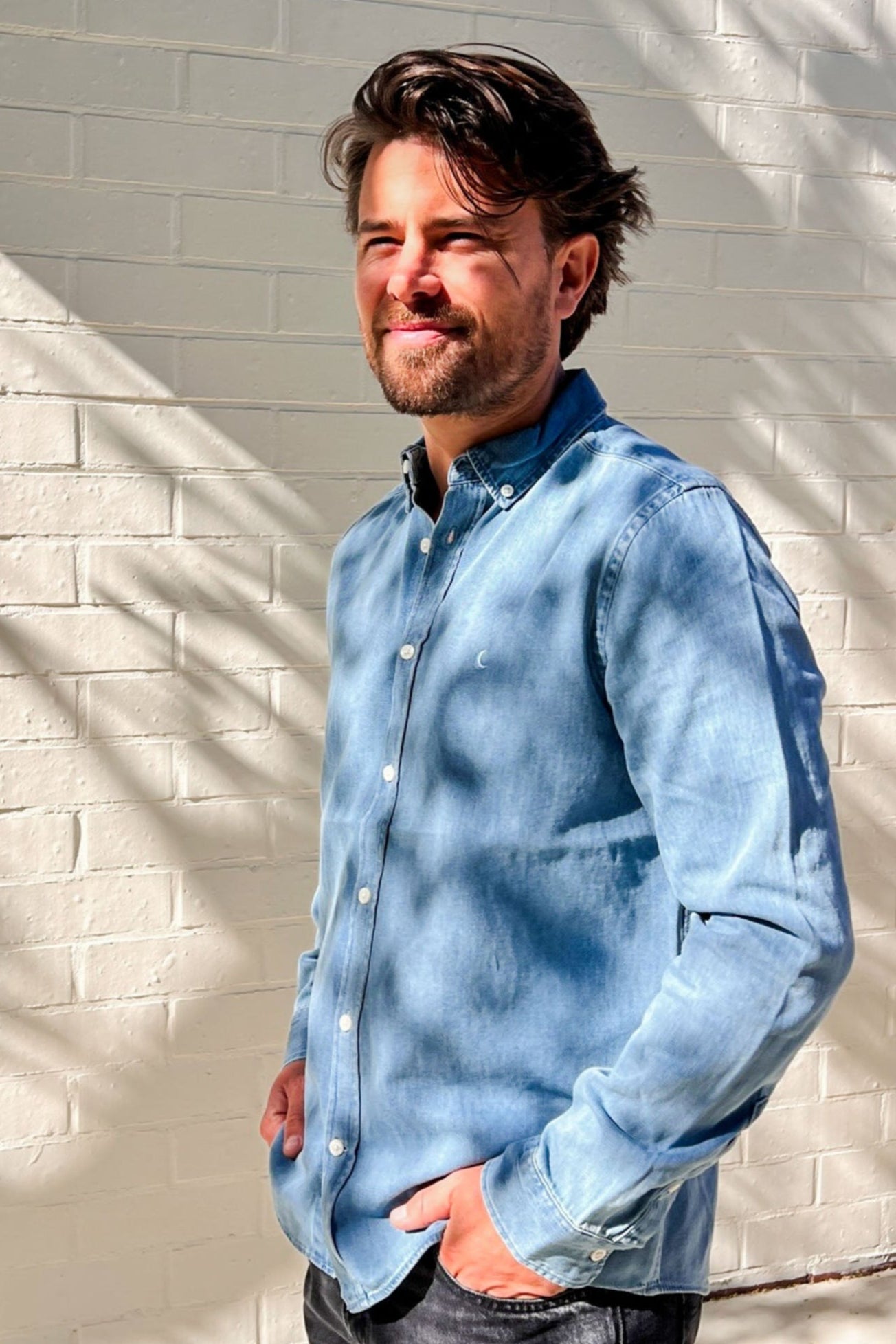Ella and Rapha Moon light denim camicia azzurra denim chiaro