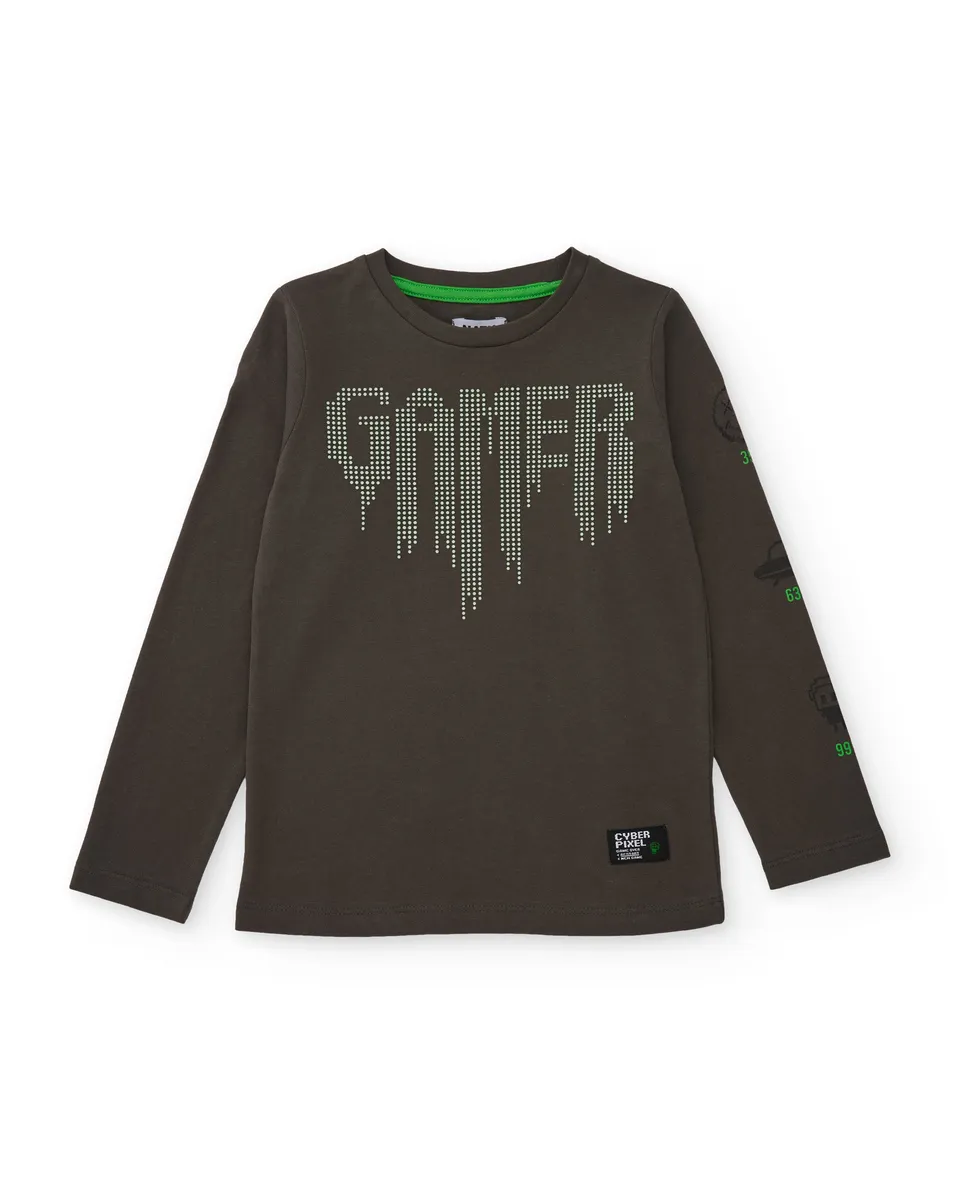 Tuc tuc maglietta bambino gamer manica lunga cotone grigia