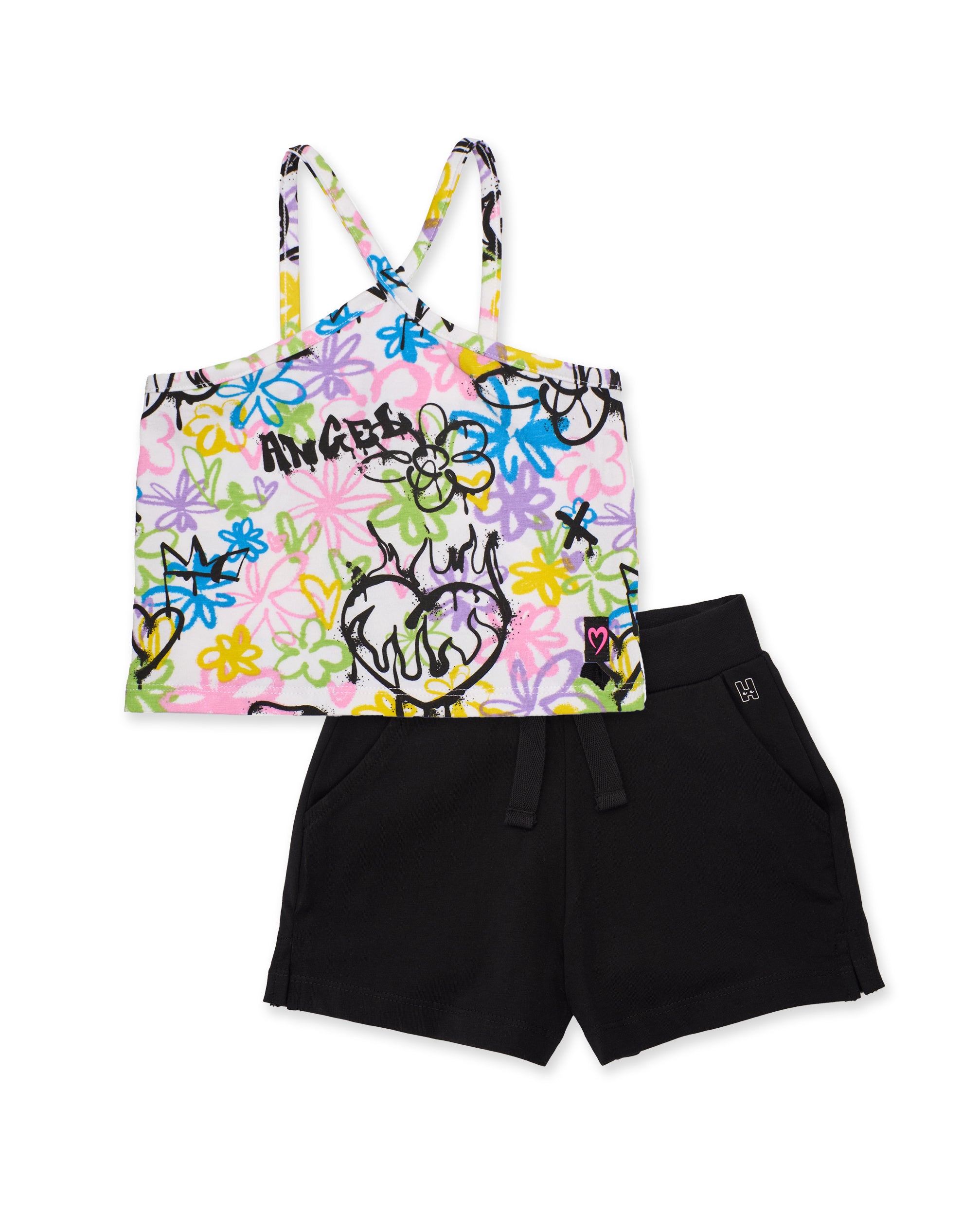 Tuc Tuc completo bambina bianco top graffiti + shorts